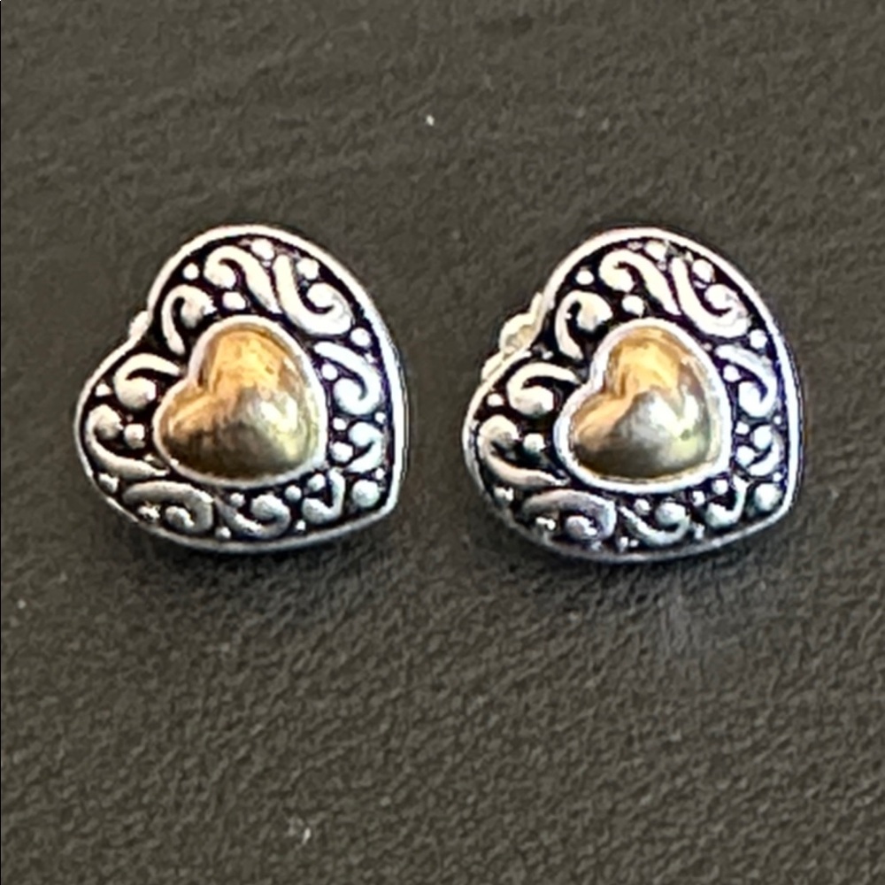 Avon NR Vintage Two Tone Heart Shaped Post Earrings